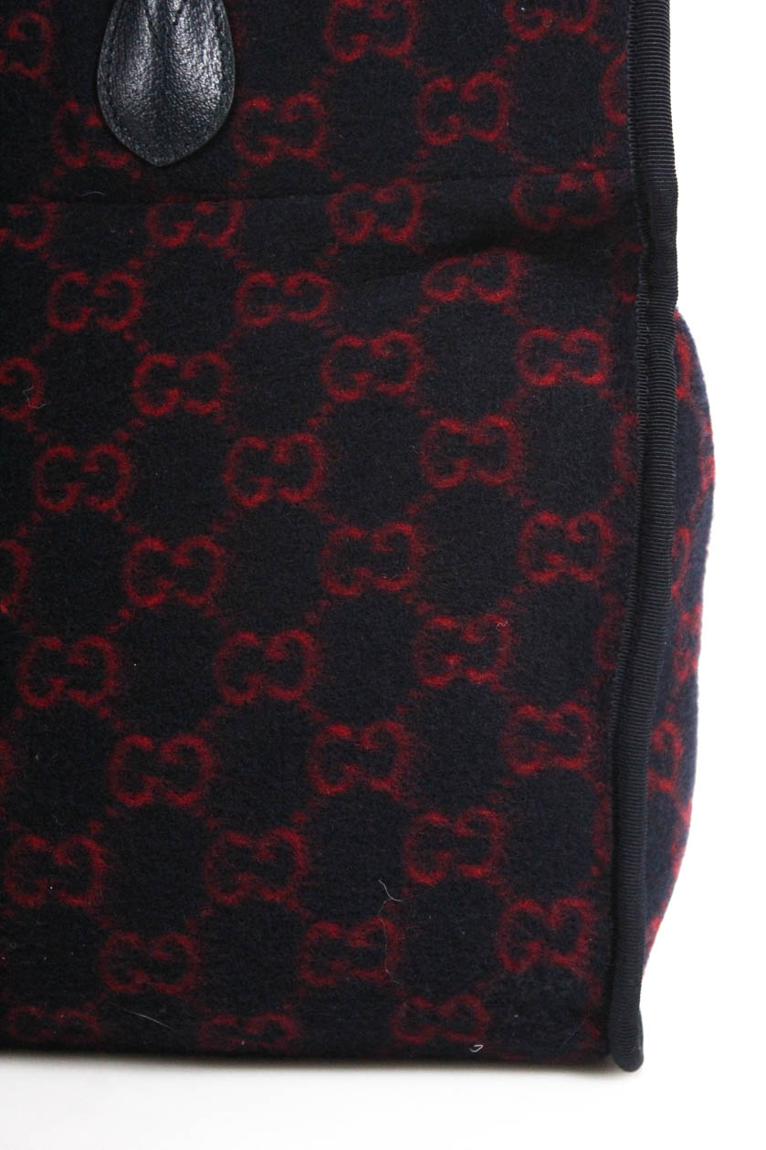 Gucci 2020 GG Logo Print Tote Bag Purse Navy Blue Red Brushed Wool | eBay