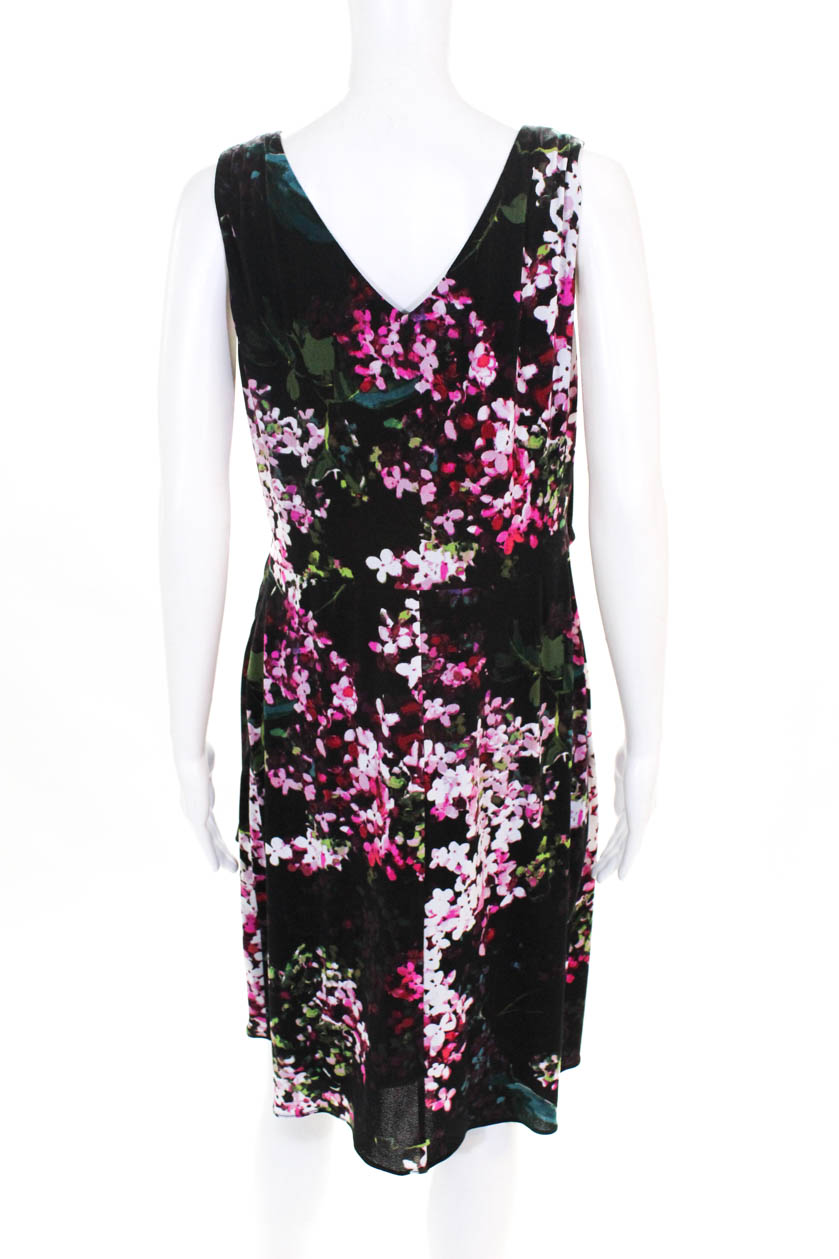 Adrianna Papell Womens Sleeveless V-Neck Floral Shift Dress Black Size ...