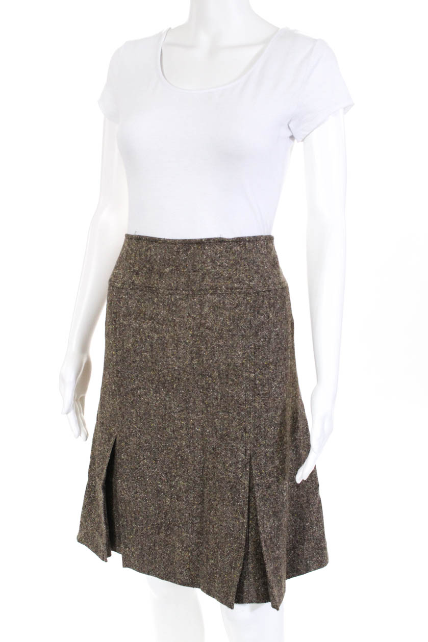 Theory Womens Inverted Pleat Knee Length A Line Skirt Brown Wool Blend ...