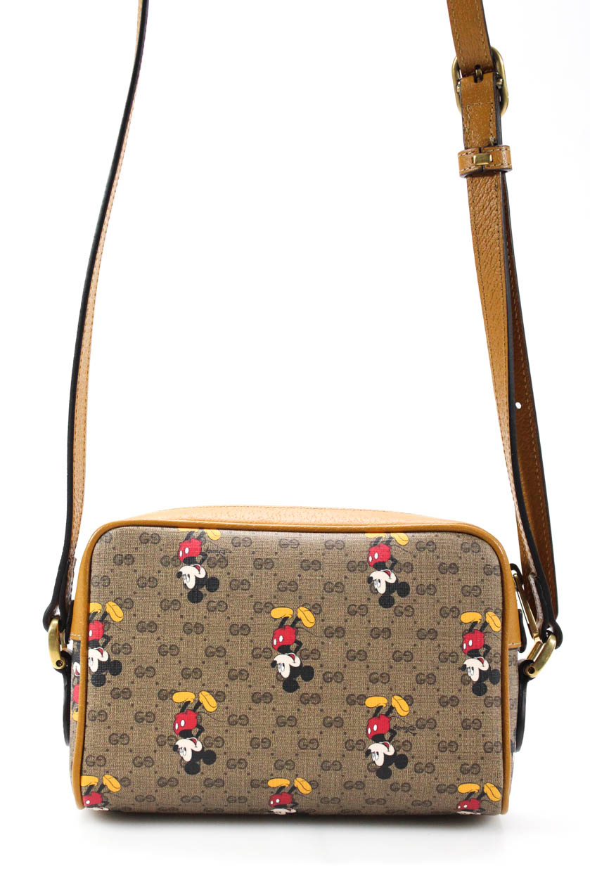 Disney x Gucci Monogram Mickey Canvas Crossbody Shoulder Handbag Beige