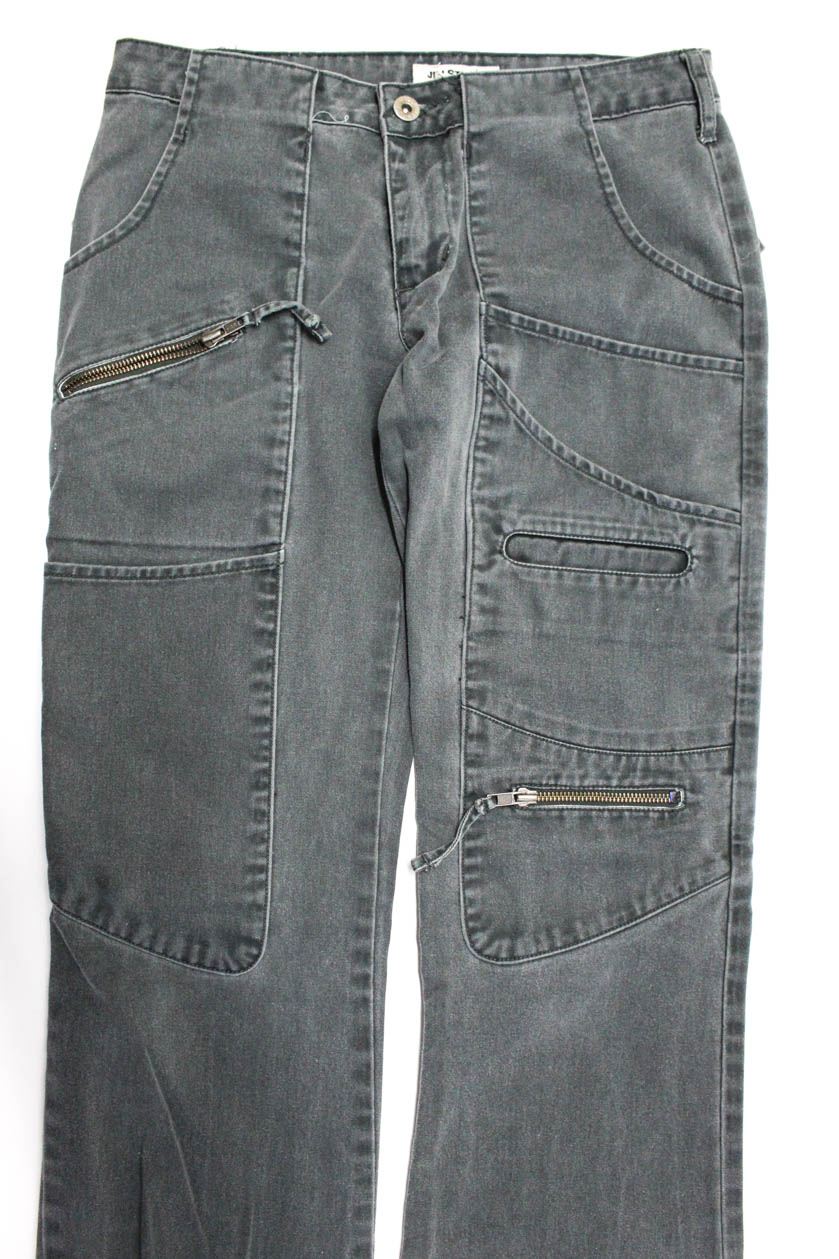 Jill Stuart Womens Mid Rise Wide Flare Cargo Jeans Blue Gray Size 6 | eBay