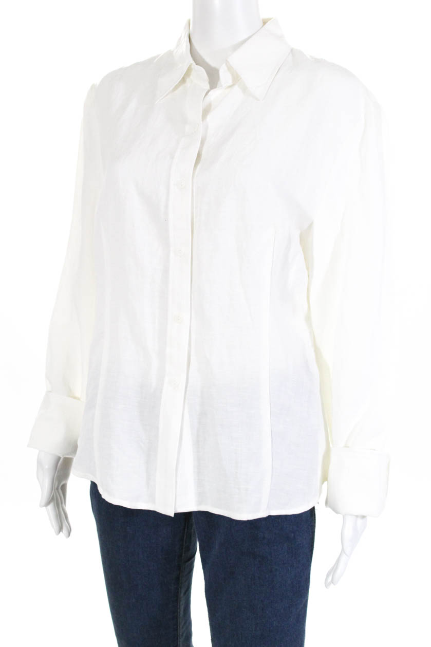 Prague Womens Linen Long Sleeve Button Down Shirt White Size Extra ...