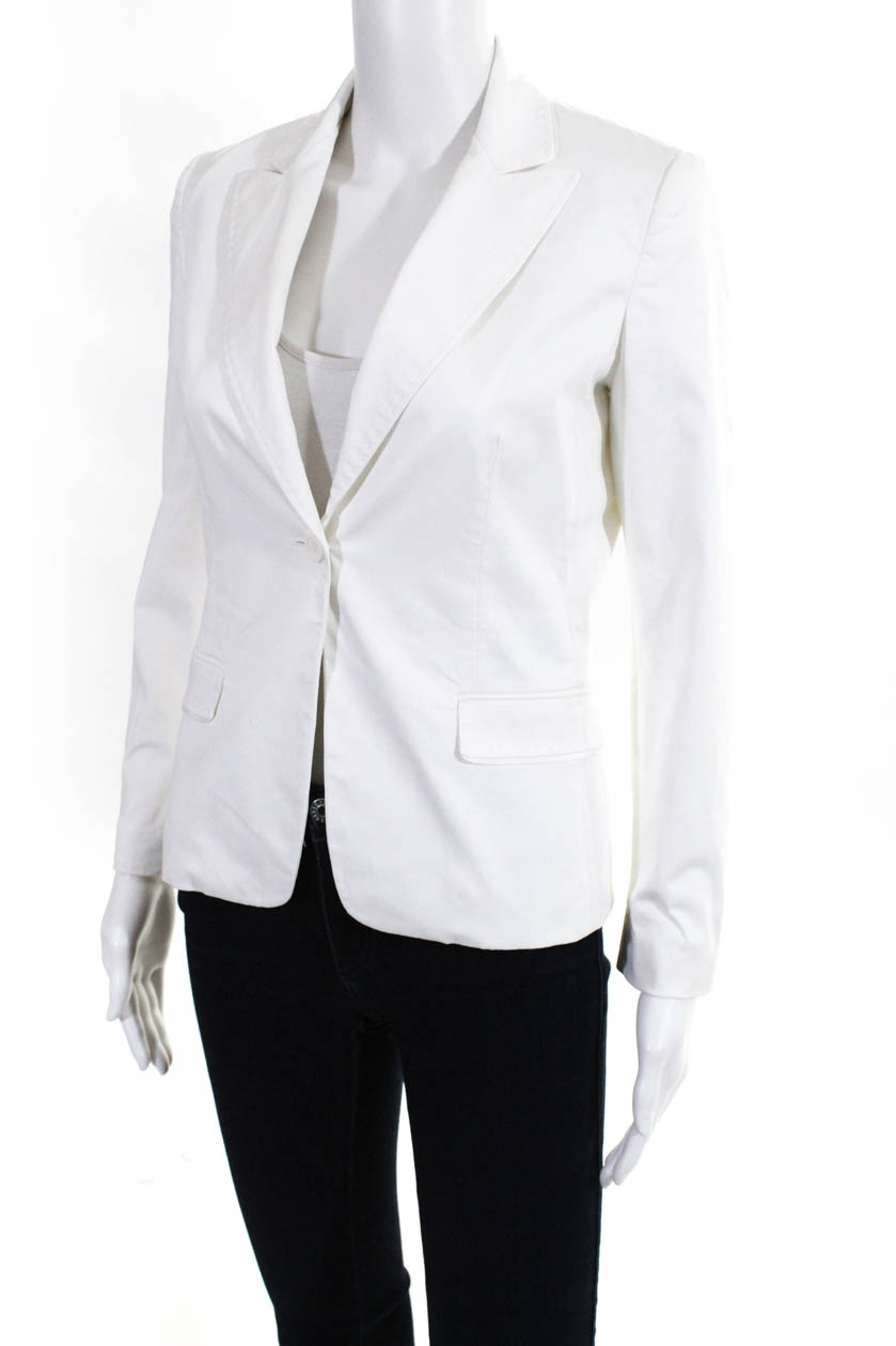 Elie Tahari Womens One Button Pointed Lapel Blazer White Cotton Size 2 ...