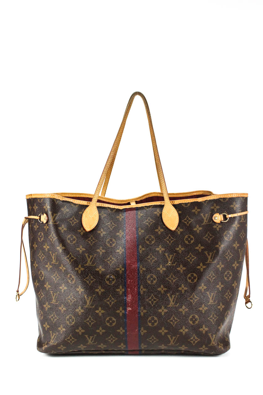 Louis Vuitton Womens Double Strap Monogram Never Full Tote Handbag Brown Size L | eBay