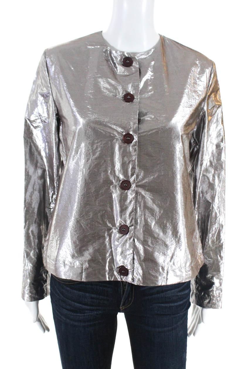 Download Maliparmi Womens Cotton Metallic Button Down Jacket Top ...