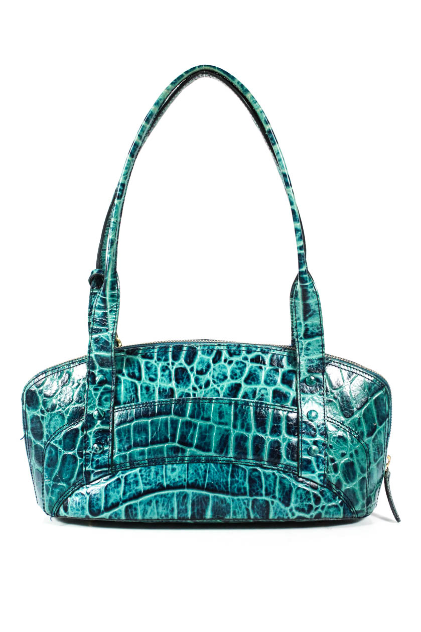 Brahmin Womens Double Strap Shoulder Handbag Blue Green Embossed Leather Size M | eBay