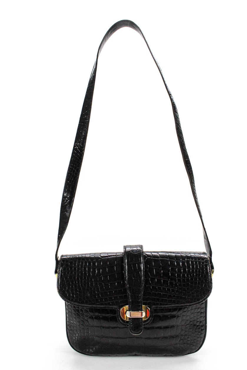 Stefano Serapian Womens Leather Croc Print Crossbody Bag Black Size ...