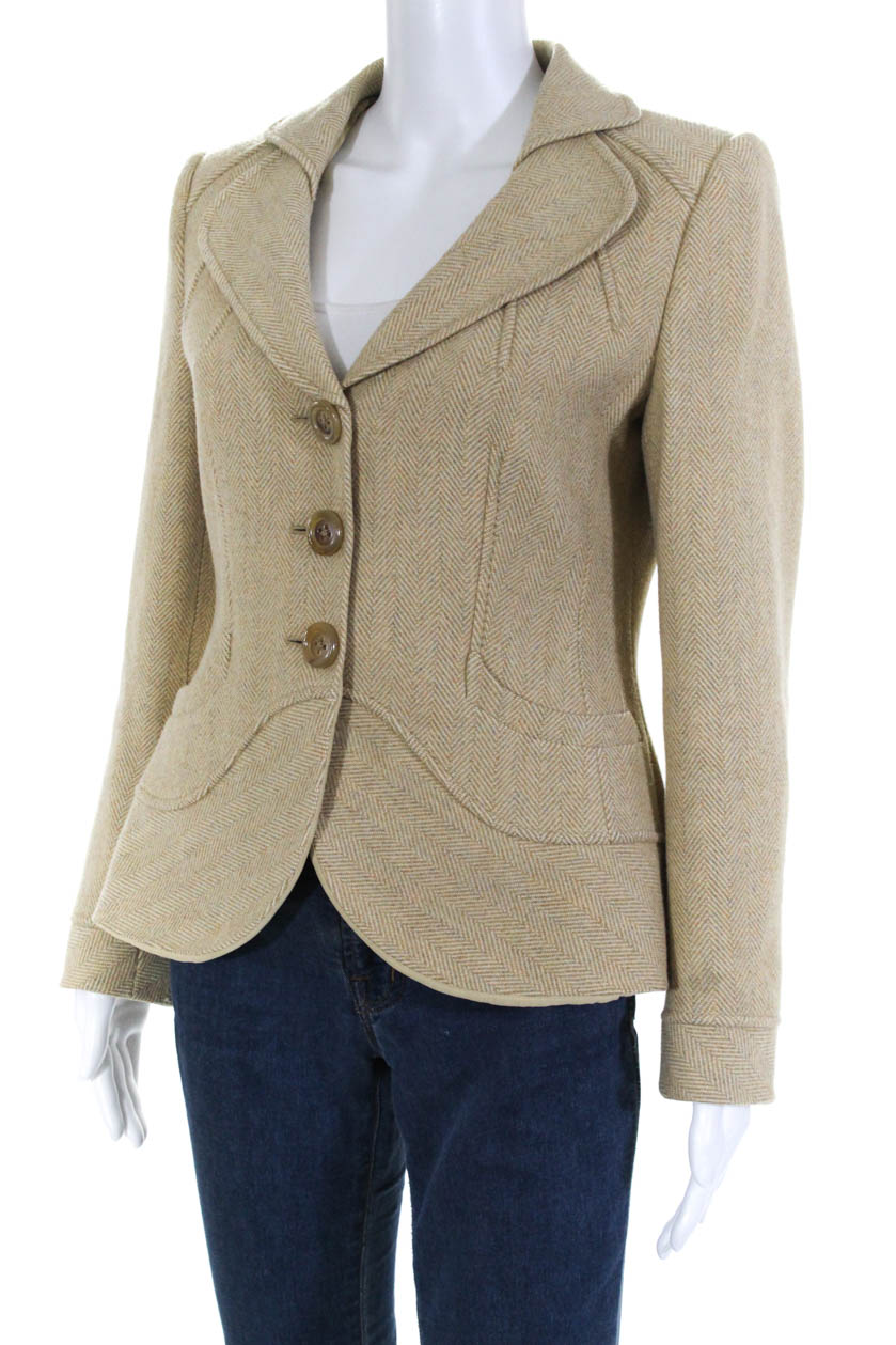 Rena Lange Womens Wool Button Down Blazer Jacket Brown Tan Size 8 | eBay
