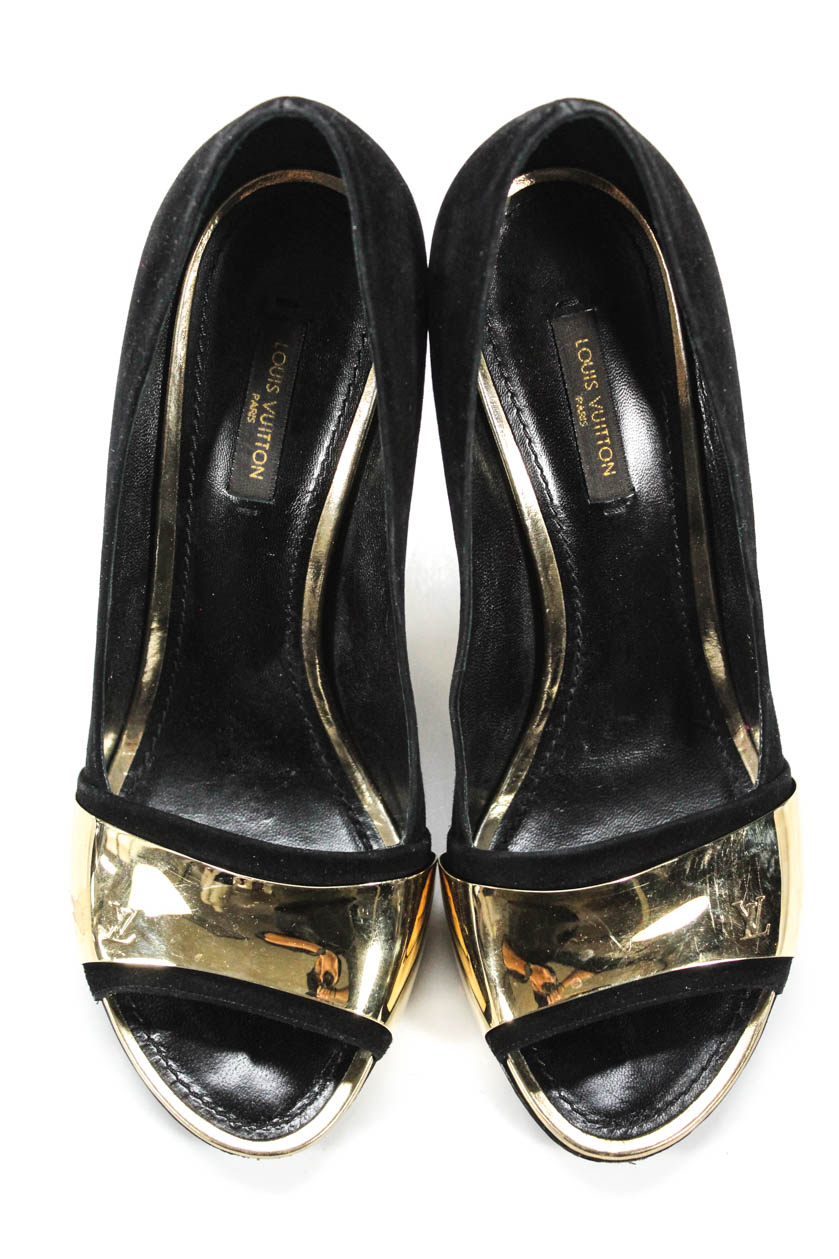 Louis Vuitton Womens Open Toe Stiletto Heel Classic Pumps Black Gold Size 9 | eBay