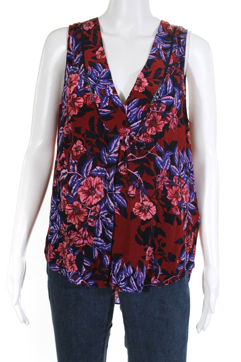 Rebecca Taylor Women's Sleeveless V-Neck Blouse Silk Red Size 10 | eBay
