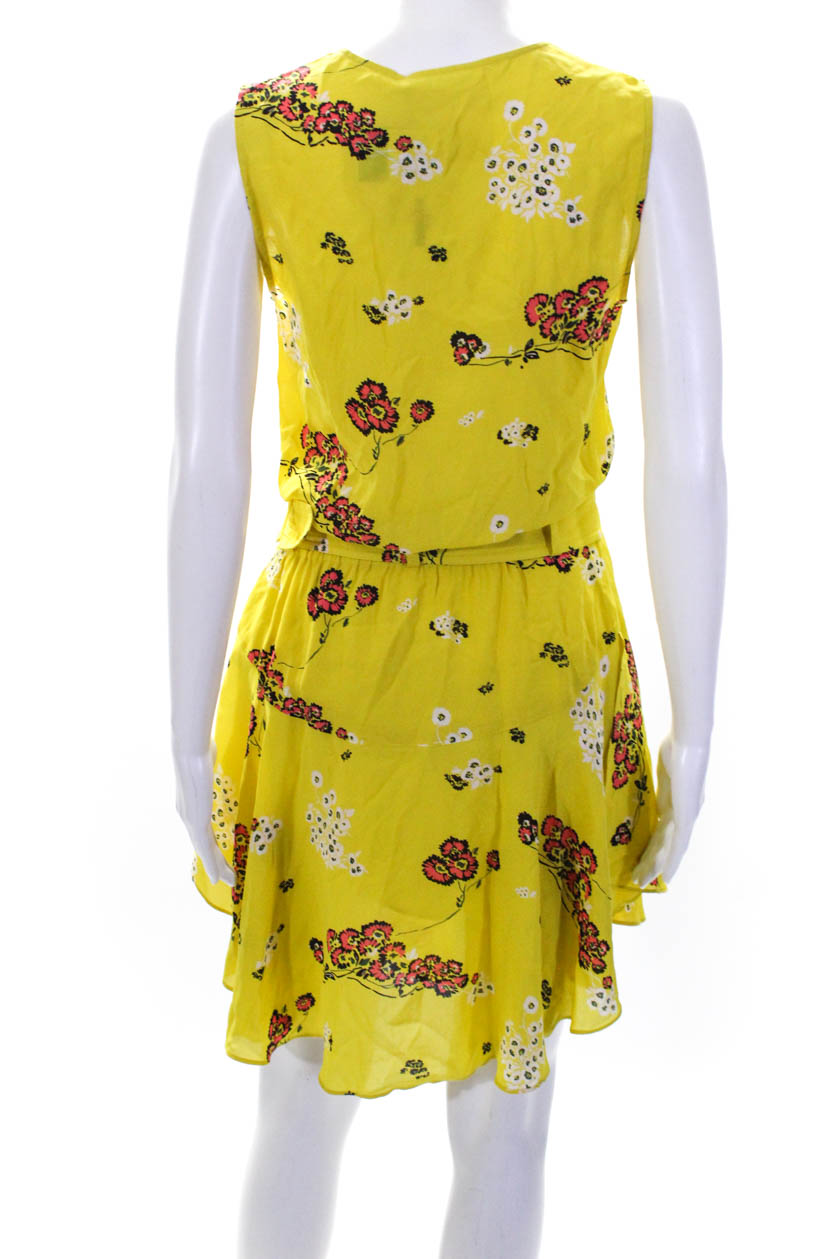 ALC Womens Silk Sleeveless Belted Floral Knee Length Dress Yellow Size 2 eBay