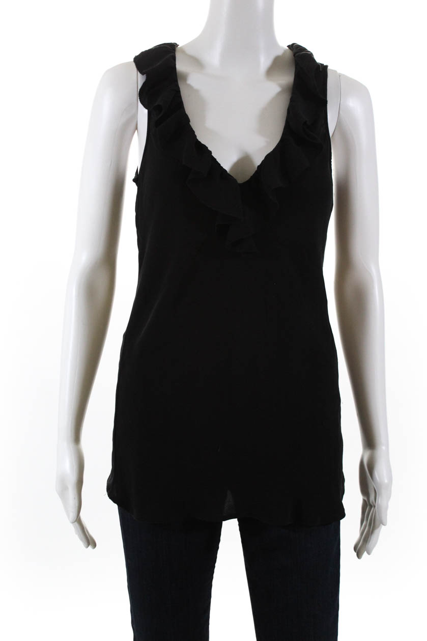 Tory Burch Womens Sleeveless V Neck Ruffled Blouse Black Silk Size 6 | eBay