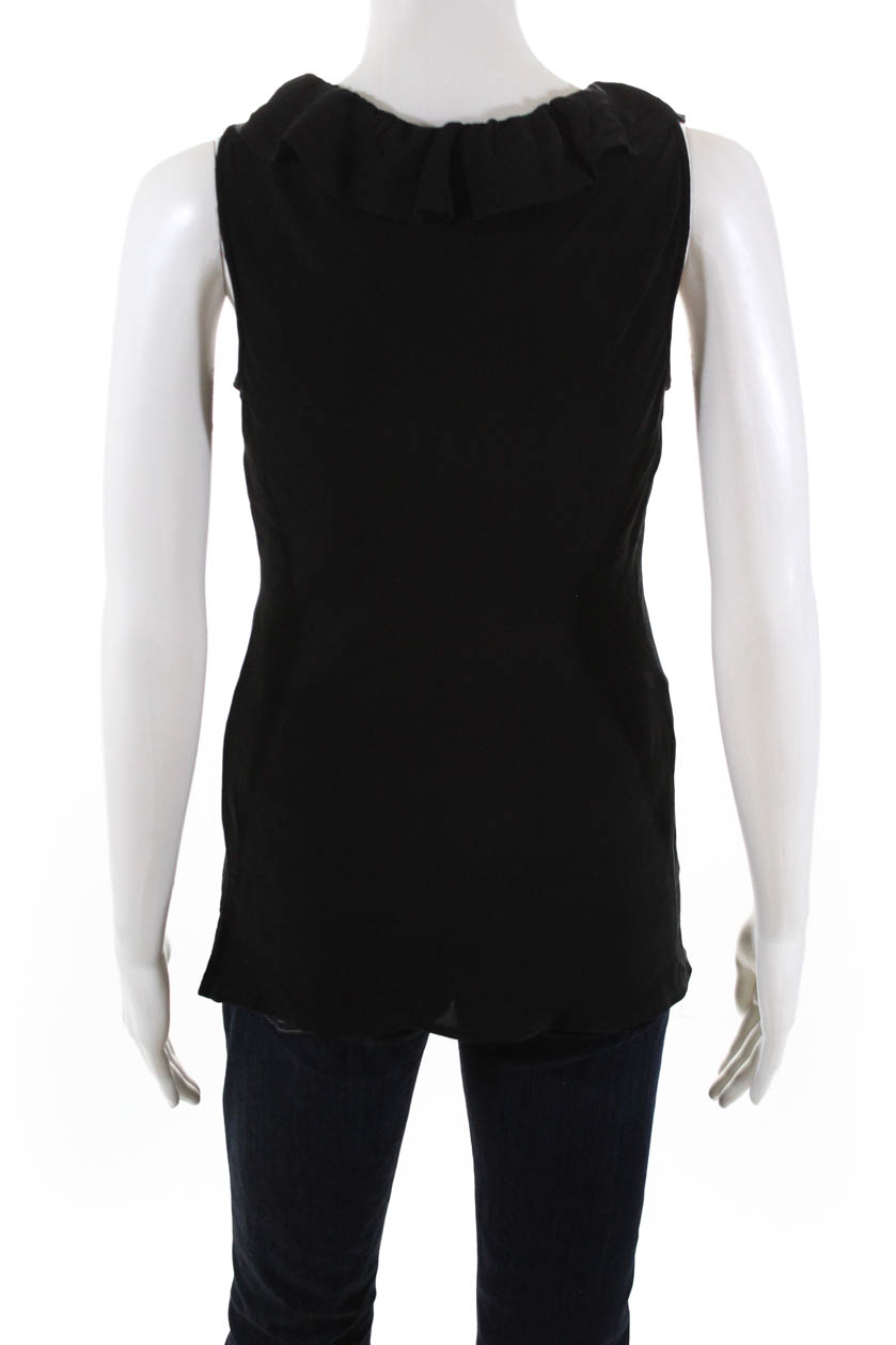 Tory Burch Womens Sleeveless V Neck Ruffled Blouse Black Silk Size 6 | eBay
