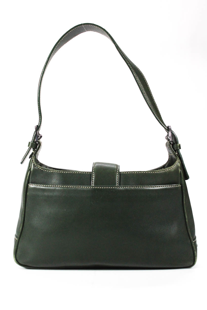 Coach Womens Single Strap Zip Top Shoulder Handbag Green Leather | eBay