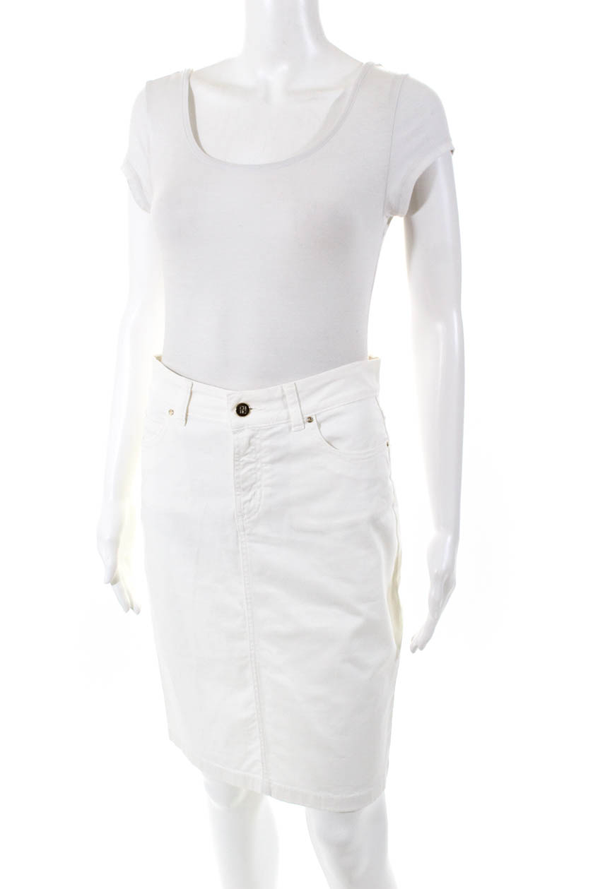 CH Carolina Herrera Womens Mid Rise Solid Print Skirt White Cotton Size ...
