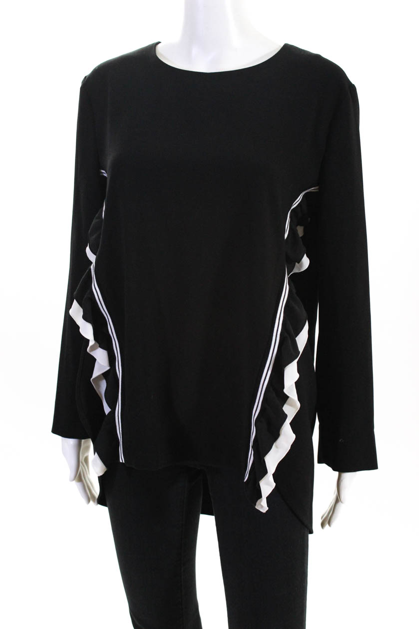 Sfizio Womens Long Sleeve Crew Neck Ruffled Blouse Top Black Size 12 | eBay