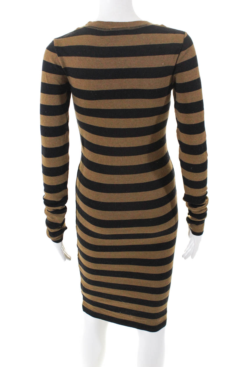 Cos Womens Crew Neck Long Sleeved Striped Bodycon Dress Brown Size ...