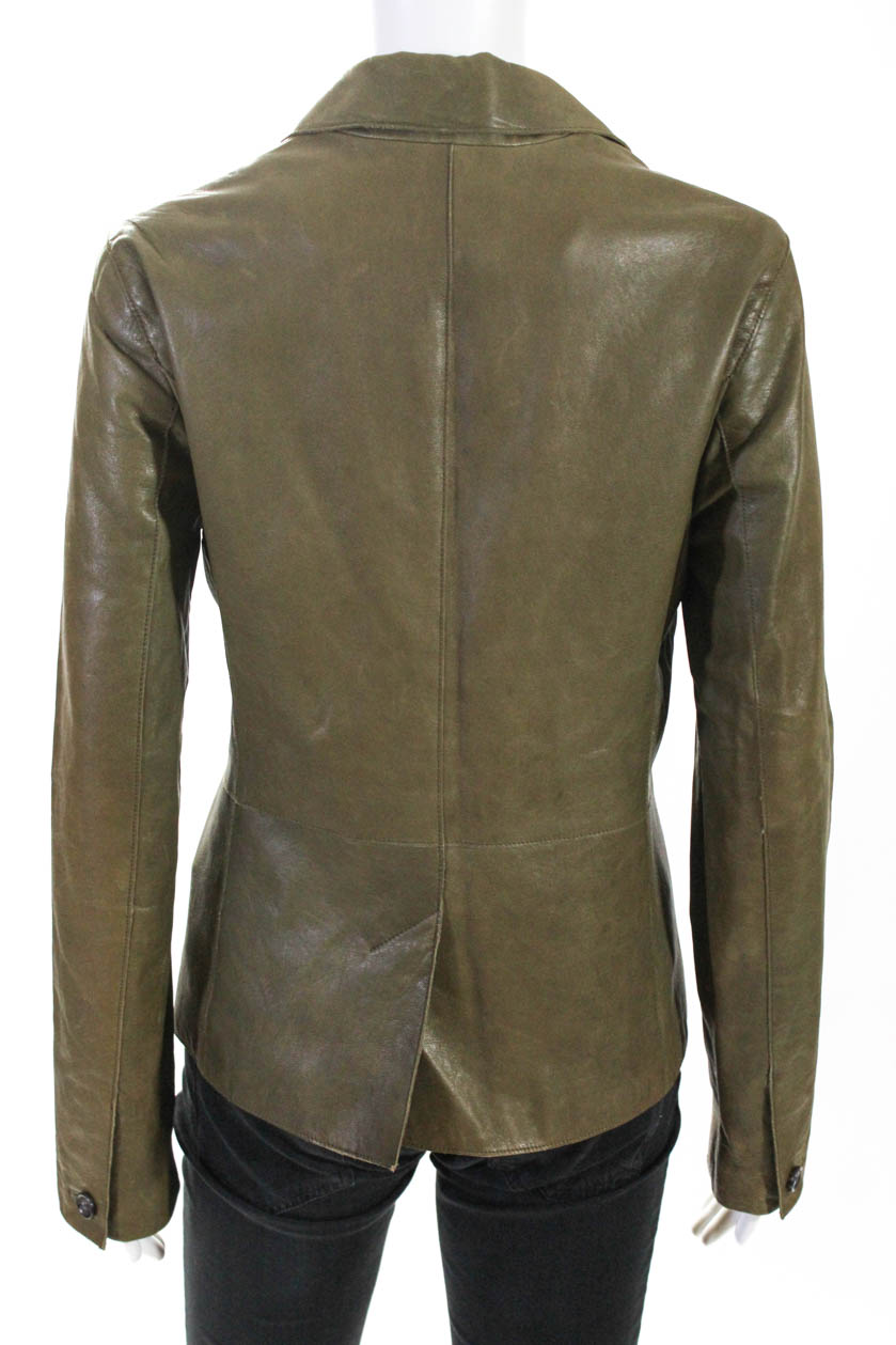 Vince Womens Leather Two Button Blazer Jacket Olive Green Size 10 | eBay
