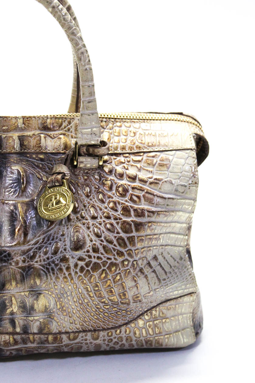 Brahmin Metallic Embossed Faux Crocodile Satchel Handbag Gold Tone Hardware | eBay