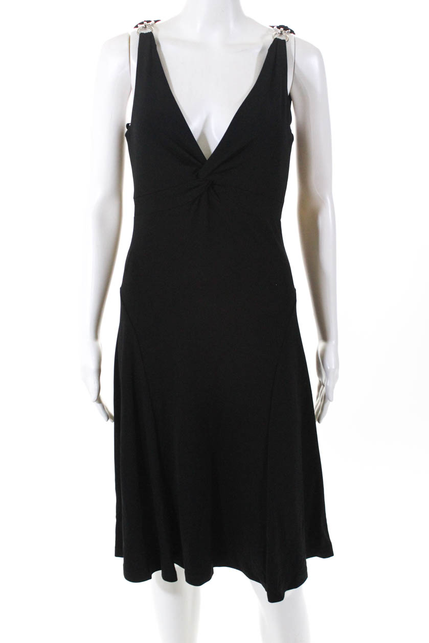 Michael Kors Collection Womens V-Neck Chain Strap A-Line Dress Black ...