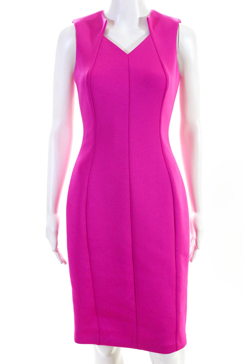 Calvin Klein Womens Sleeveless V Neck Solid Print Sheath Dress Pink ...