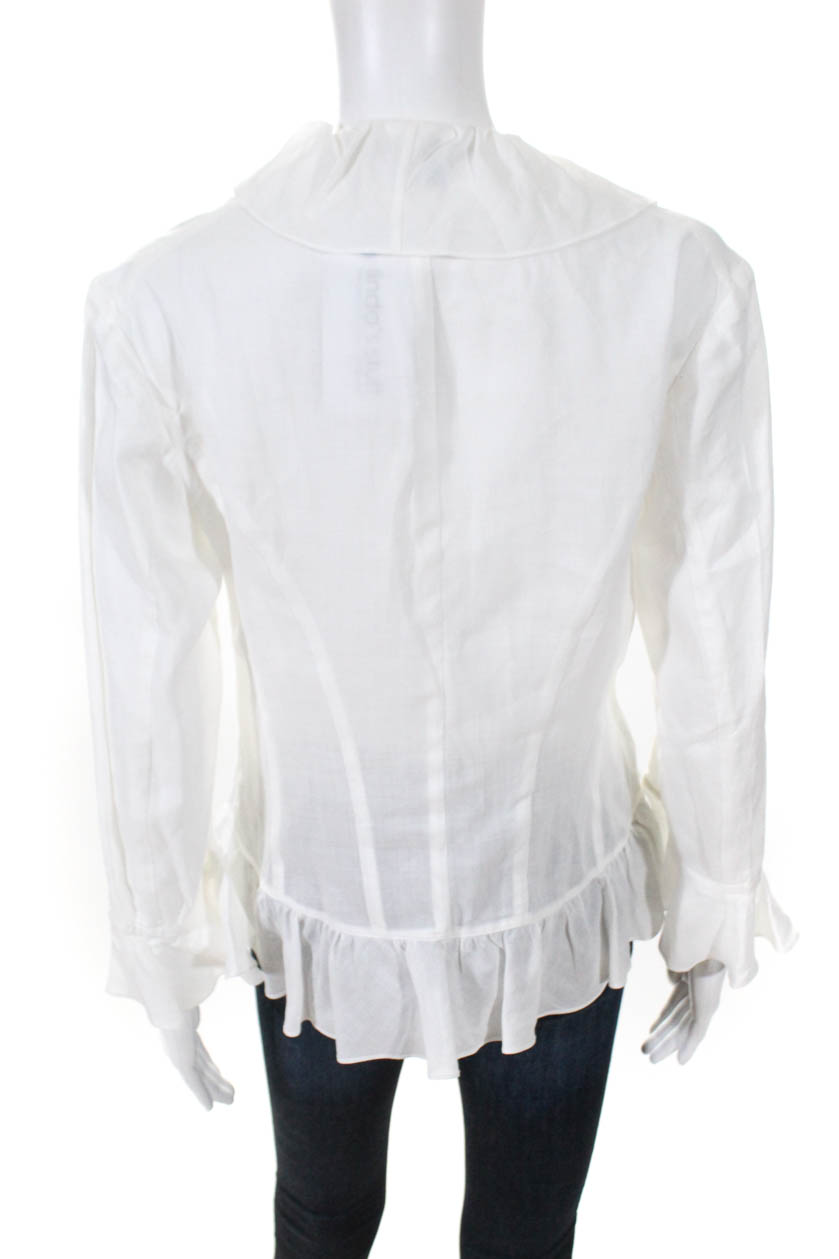 Ralph Lauren Black Label Womens V Neck Ruffle Trim Blouse Shirt White ...