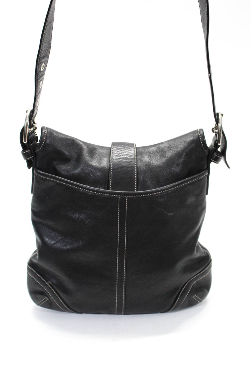 Coach Womens Single Strap Buckle Flap Shoulder Handbag Black White Leather | eBay