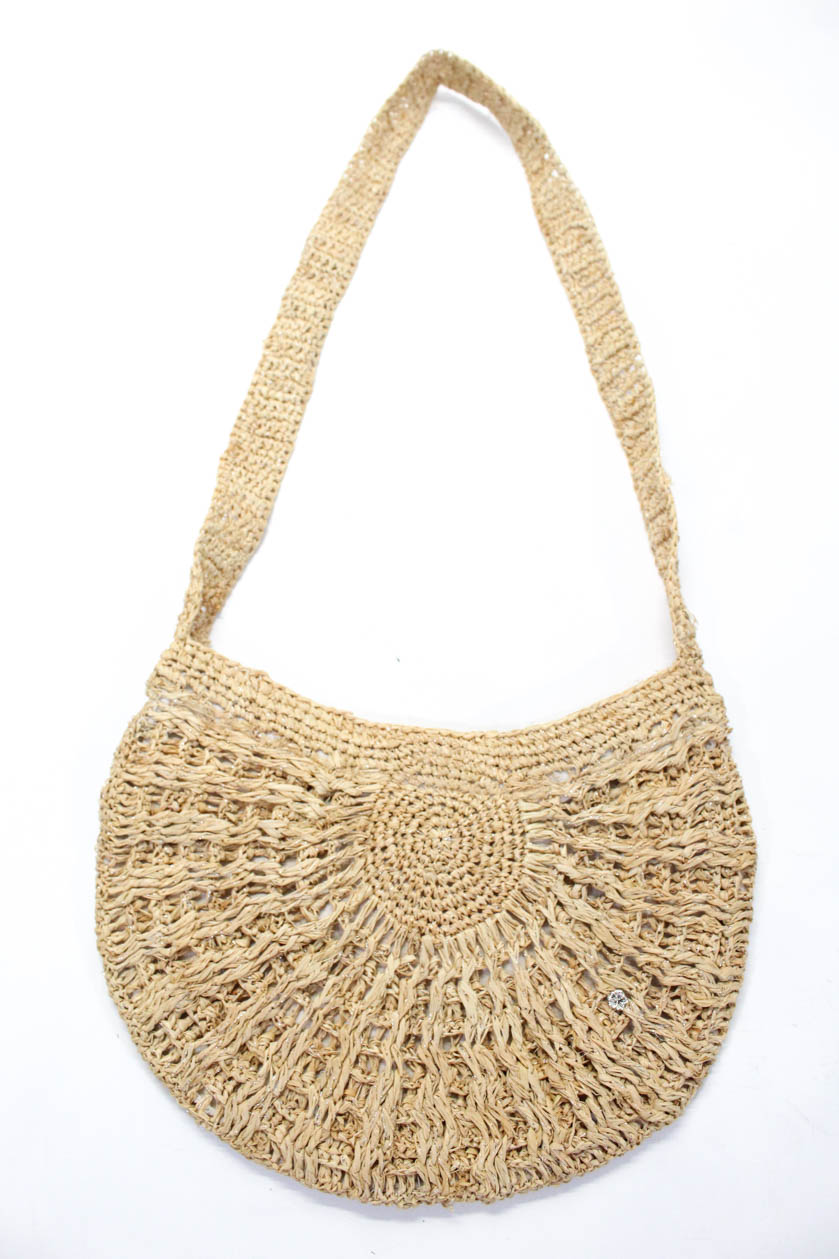 Flora Bella Solid Print Woven Straw Crossbody Handbag Purse Tan Medium | eBay