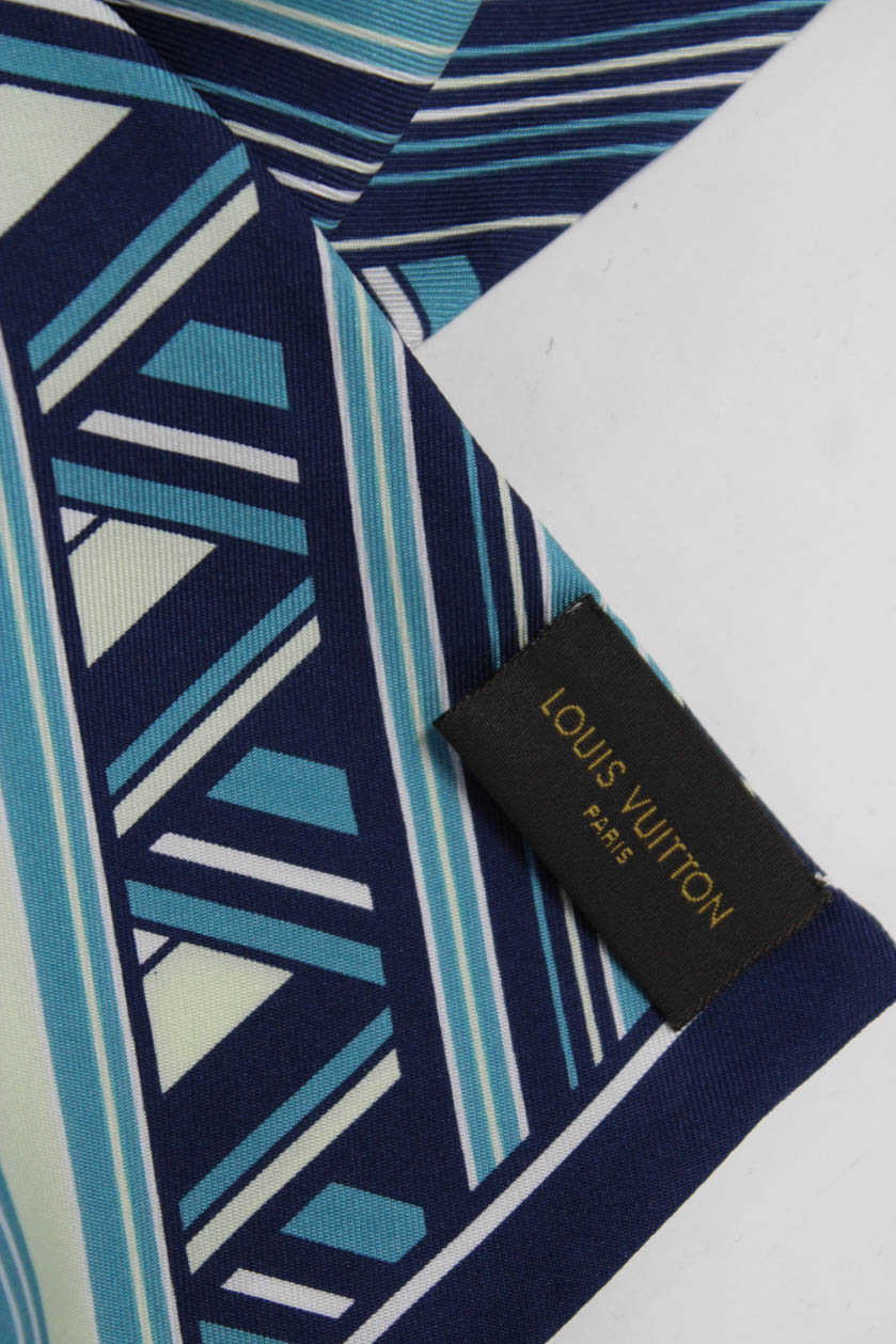 Louis Vuitton Blue Creme Silk Printed 70&quot; Scarf | eBay
