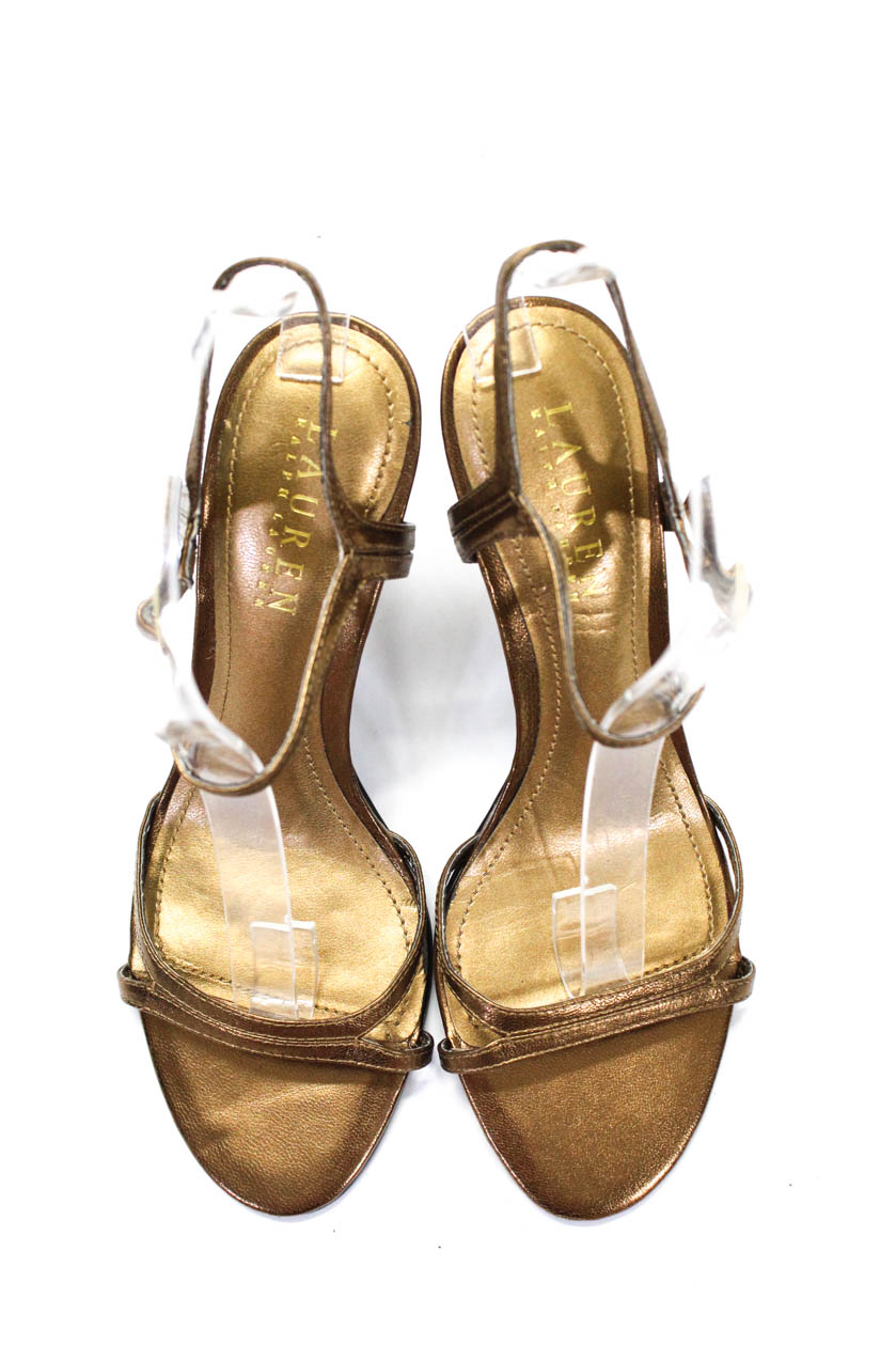 Lauren Ralph Lauren Womens High Heel Metallic Ankle Strap Sandals Gold ...