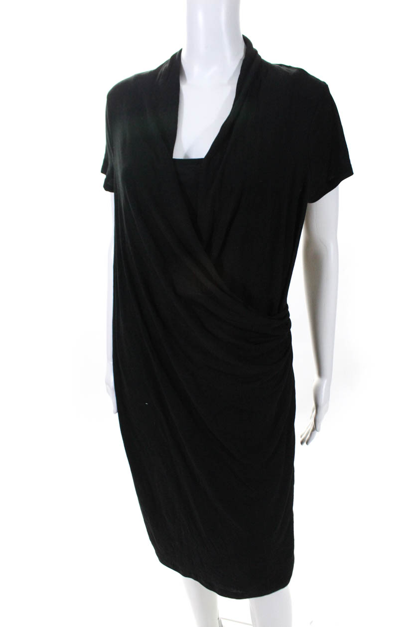 Pure DKNY Womens V-Neck Ruched Knee Length Wrap Dress Black Size Petite | eBay