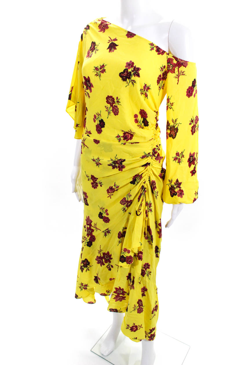 ALC Womens Ruched Maxi Dress Yellow Red Floral Print Size 8 eBay