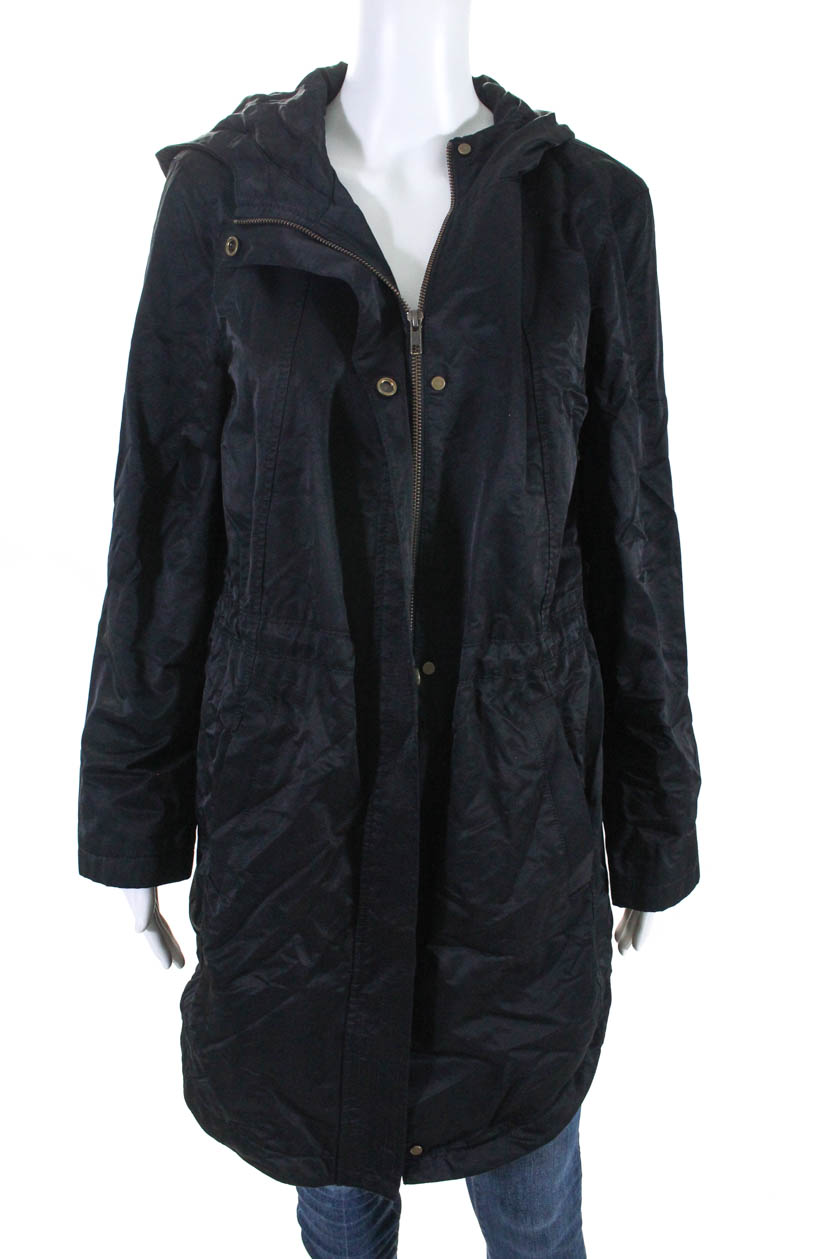 Eileen Fisher Womens Long Hooded Fleece Lined Parka Coat Black Size ...