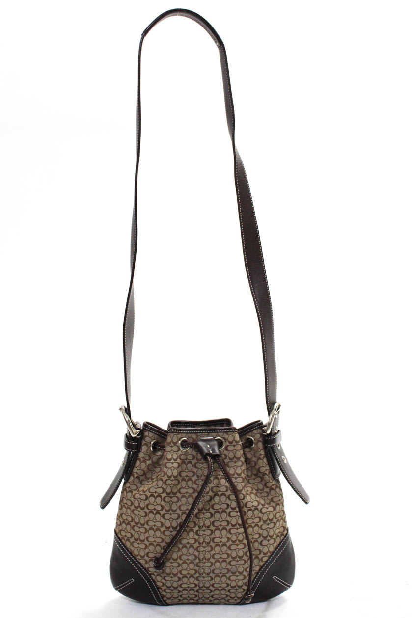 Coach Womens Single Strap Monogram Drawstring Shoulder Handbag Beige Canvas | eBay
