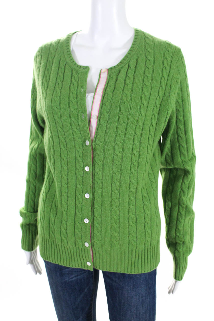 Lilly Pulitzer Womens Button Down Cable Knit Cardigan Sweater Green