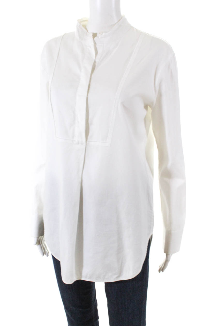 Cos Womens Long Sleeve Half Button Top White Cotton Size Small | eBay