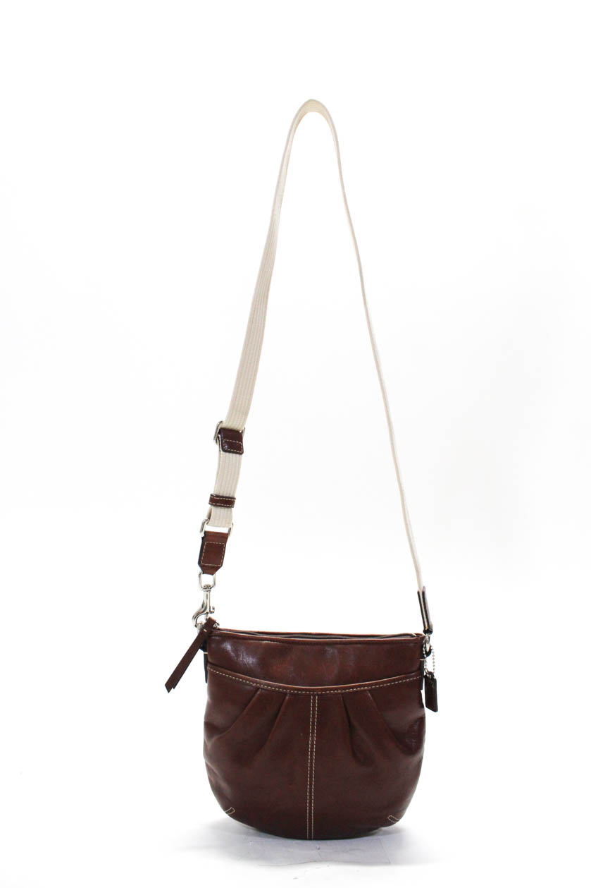Coach Womens Single Strap Pocket Front Zip Top Shoulder Handbag Brown Leather | eBay