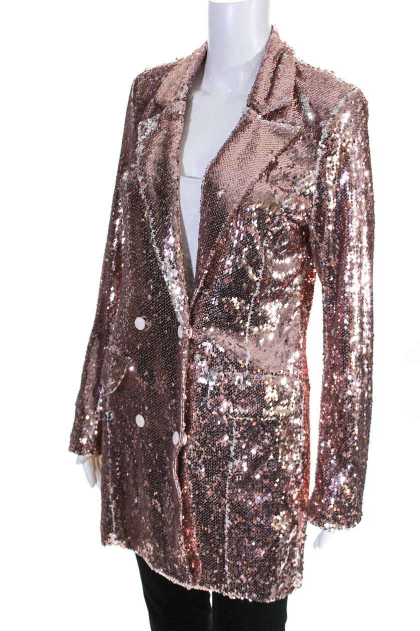 Endless Rose Womens Sequin Double Breasted Blazer Rose Gold Tone Size ...