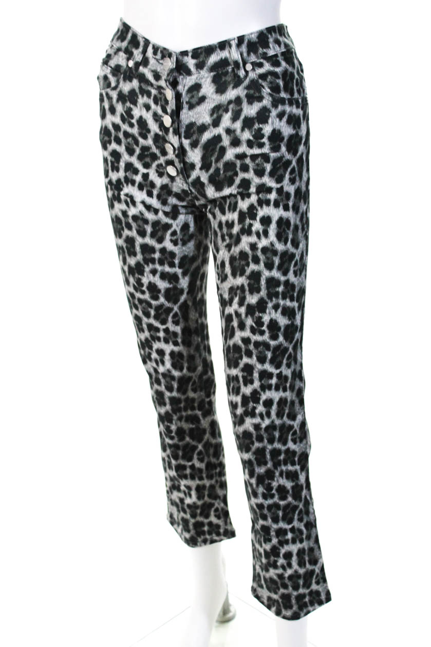 Miaou Womens Animal Print Straight Leg Junior Jeans Pants Grey Cotton ...