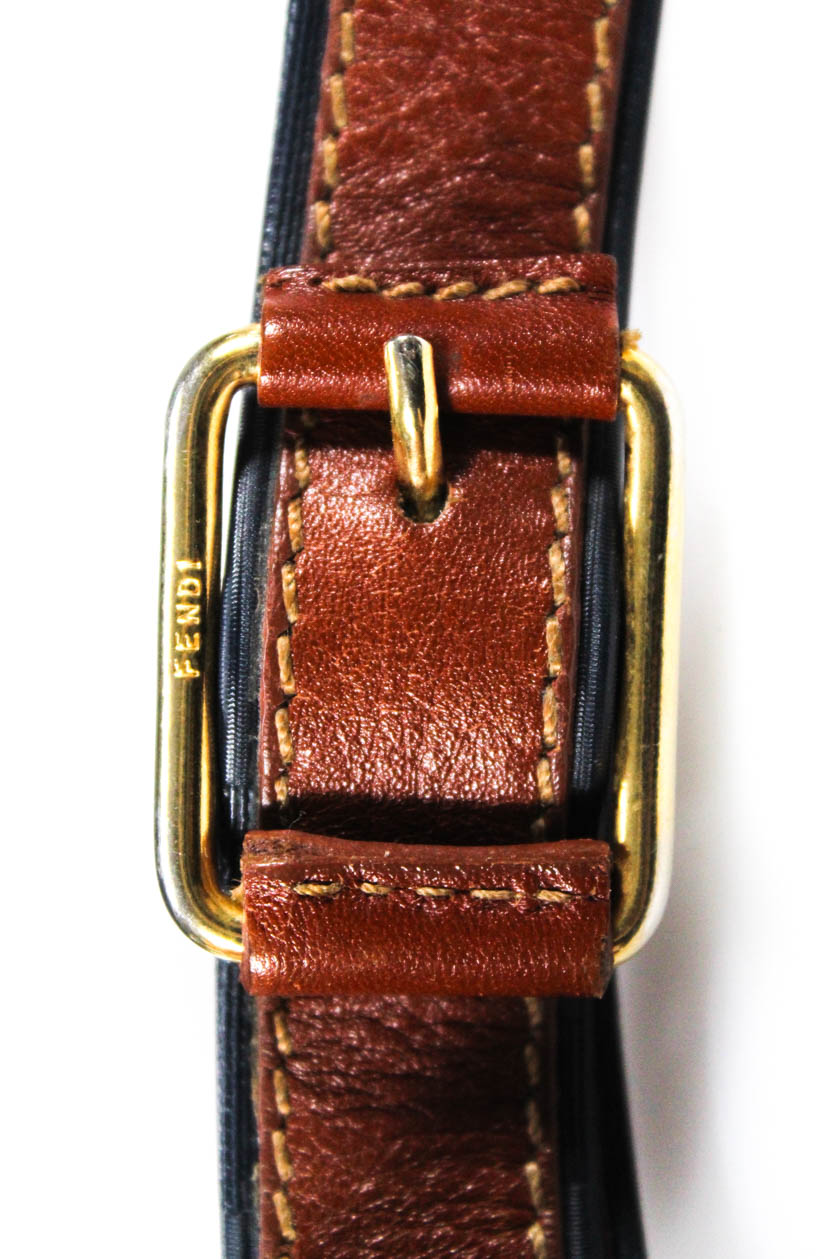 Fendi Vintage Womens Leather Striped Crossbody Shoulder Handbag Navy Blue Brown | eBay