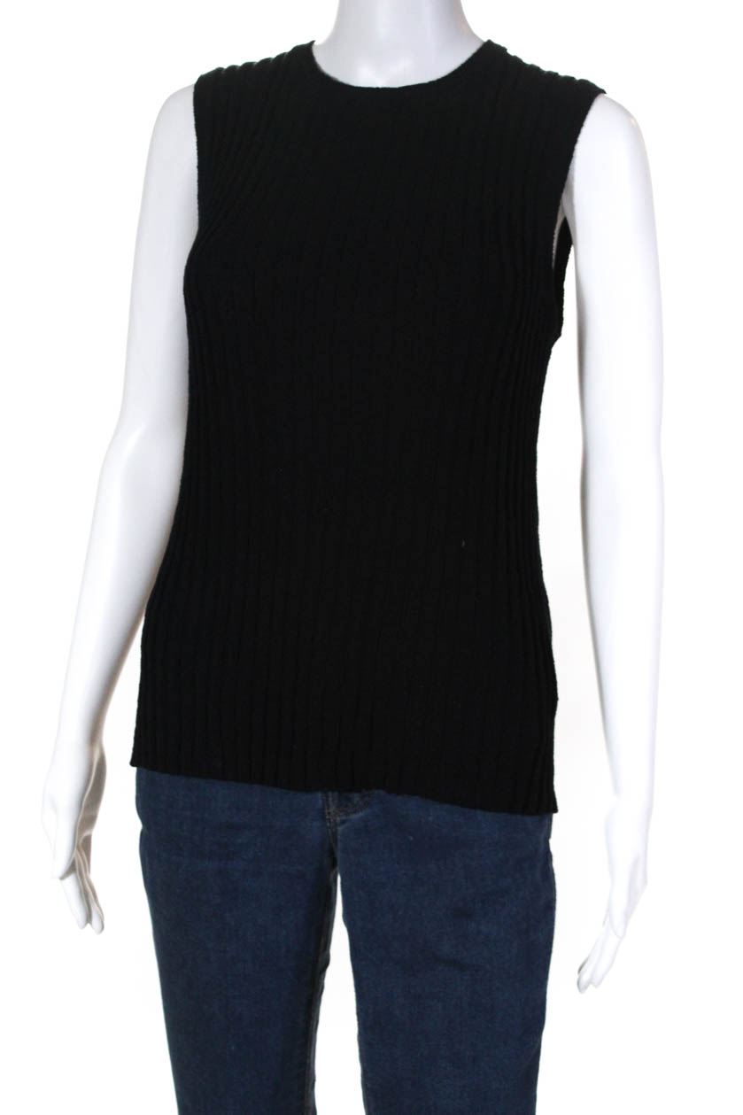 James Perse Womens Ribbed Crew Neck Shell Sweater Black Cotton Size 2 ...