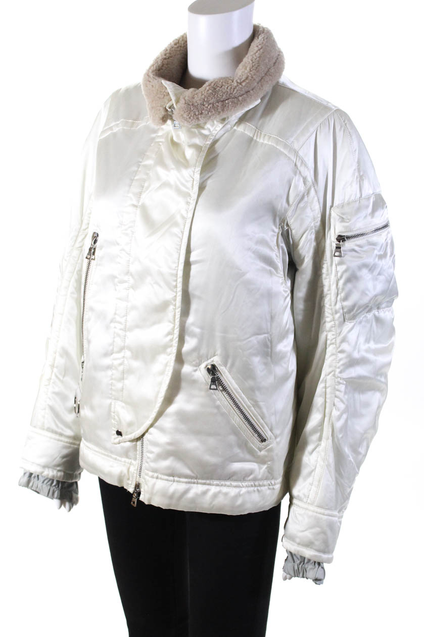 Prada Sport Womens Full Zip Shearling Collared Light Jacket White Size ...