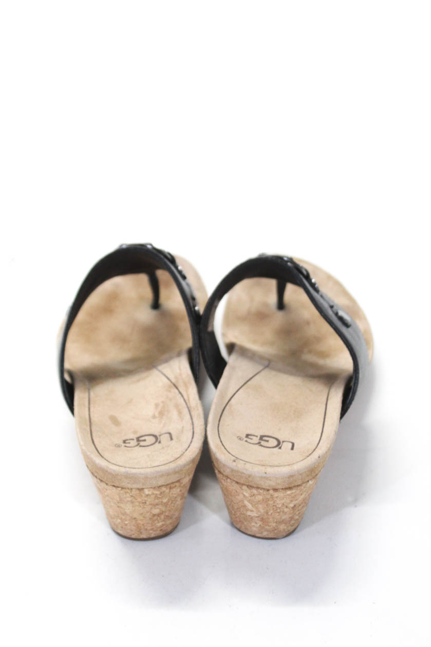 Ugg Womens Thong Wedge Sandals Black Studded Leather Size 5.5 | eBay