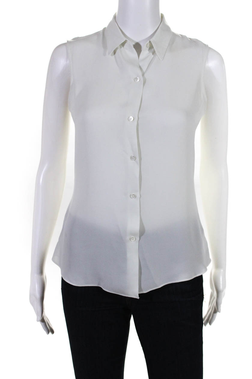 Theory Womens Sleeveless Button Blouse White Size Petite | eBay