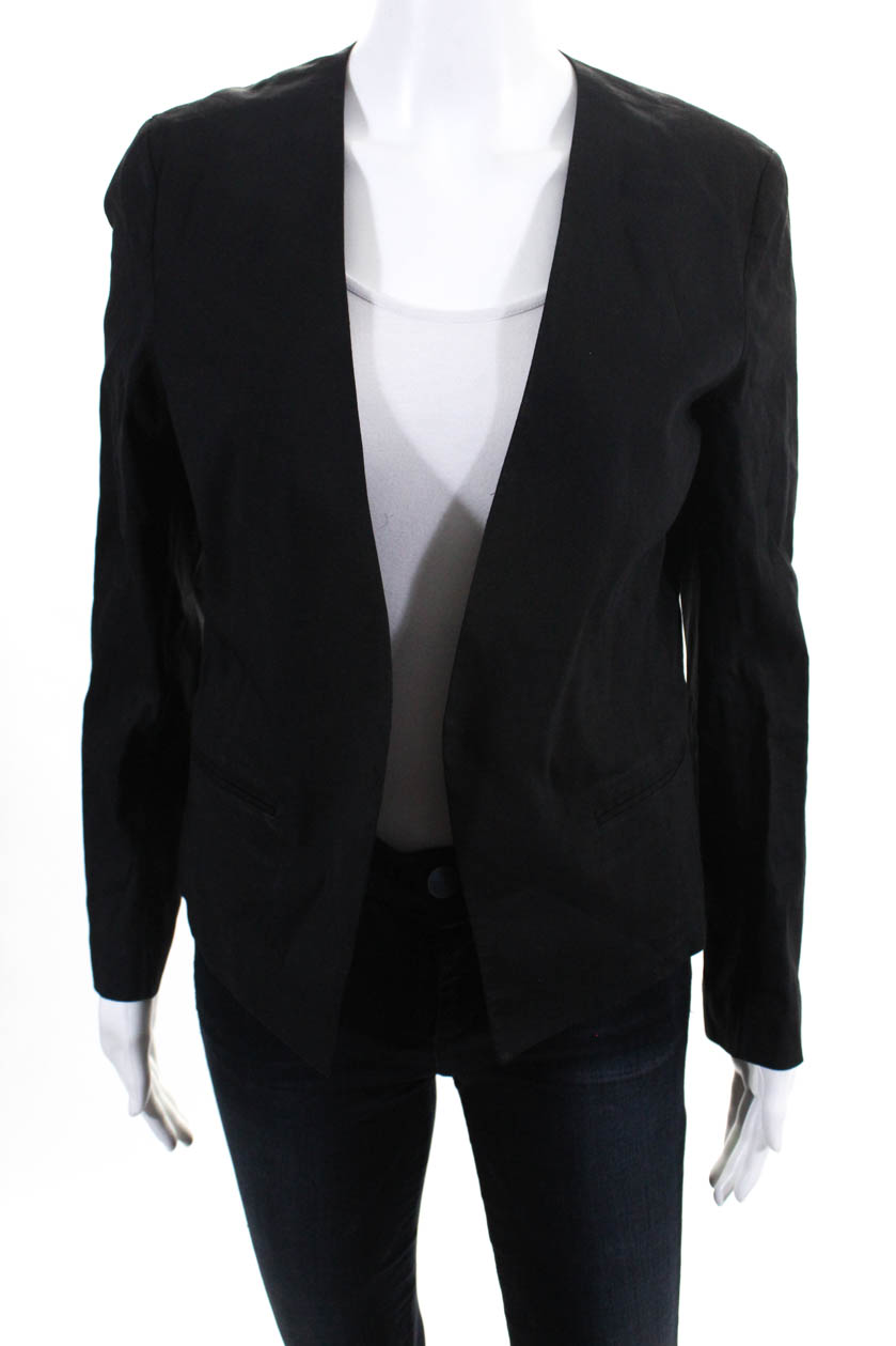 Theory Womens Open Front Unlined Blazer Black Linen Size 6 | eBay
