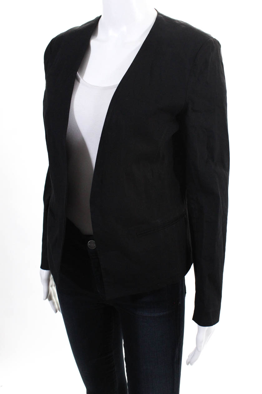 Theory Womens Open Front Unlined Blazer Black Linen Size 6 | eBay