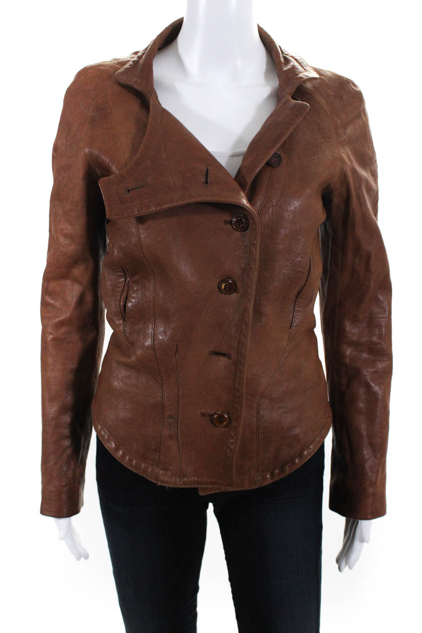 Rachel Roy Womens Long Sleeve Button Down Jacket Chestnut Brown Leather ...