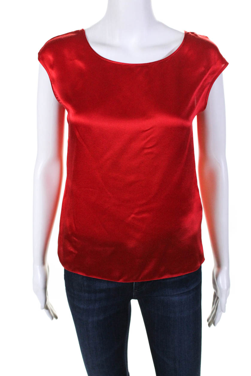 Magaschoni Collection Womens Sleeveless Solid Print Top Blouse Red Silk Size 0 | eBay