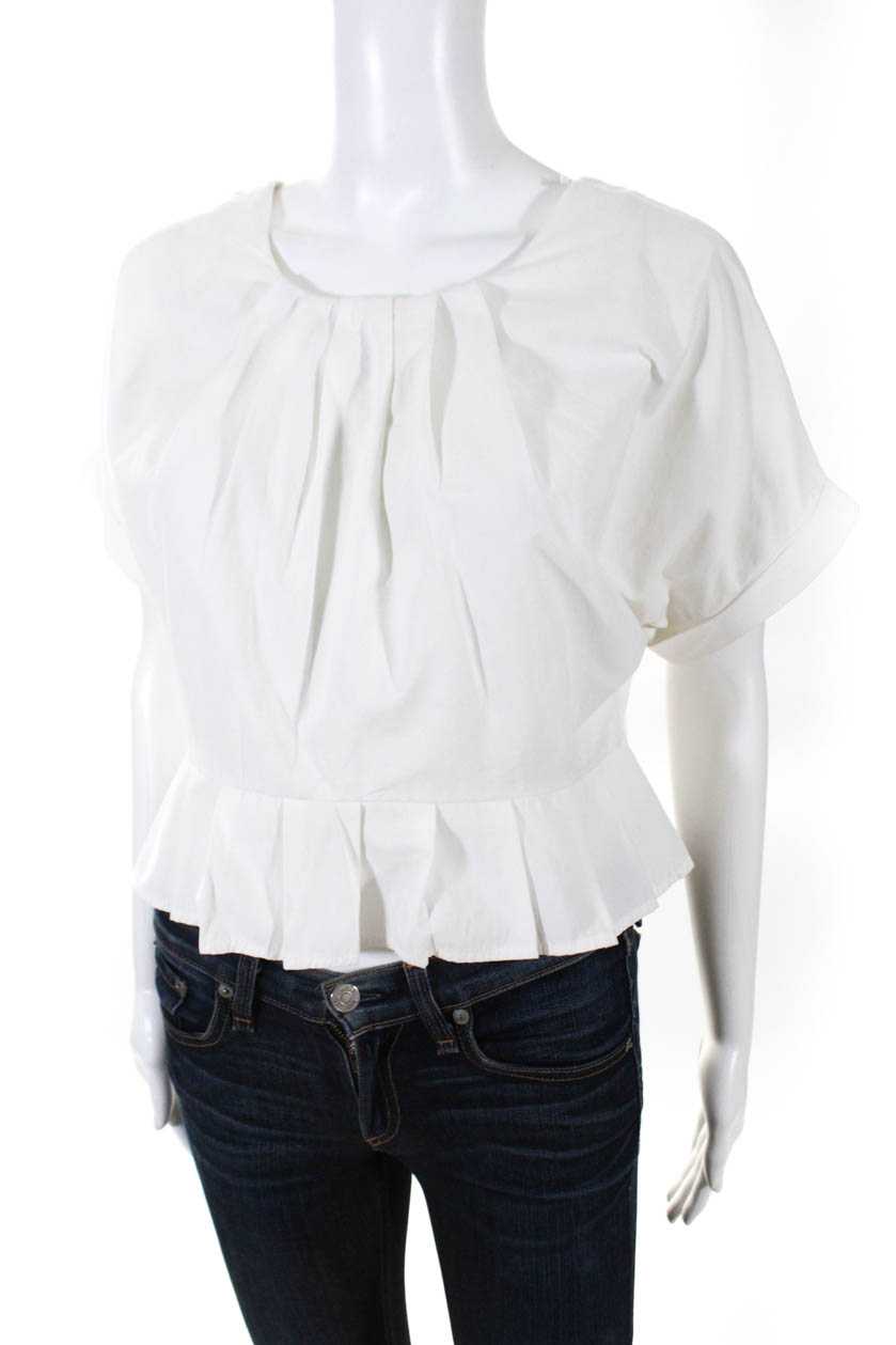 J.O.A. Women's Crew Neck Short Sleeve Blouse White Size Extra Small | eBay