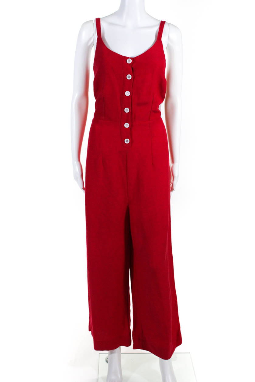 Rails Womens Linen Sleeveless Button Cropped Teresa Jumpsuit Red Size ...